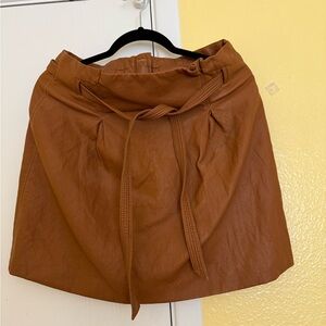 Free People Tan Leather Mini Skirt with Tie Waist